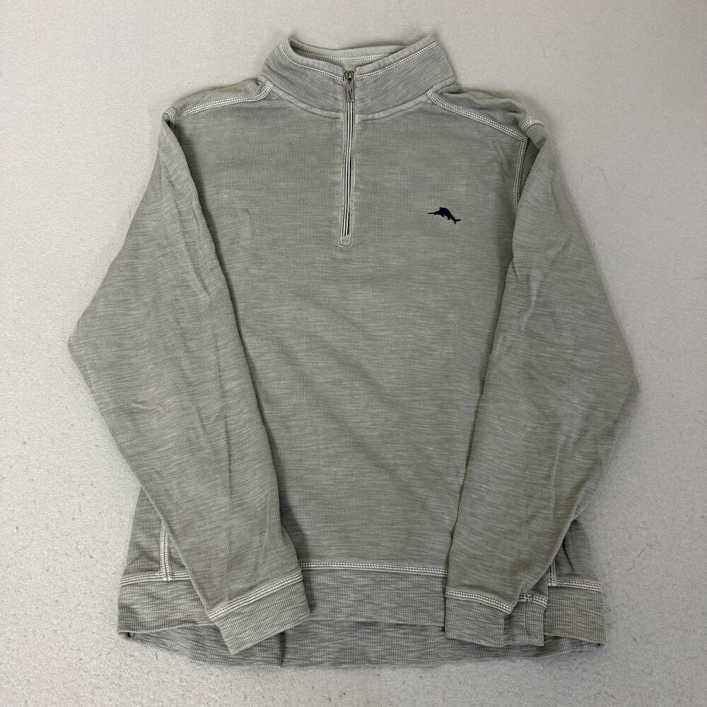 Tommy Bahama Quarter Zip Pullover Sweater Gray Mens Large Lightweight